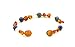 Baltic Amber Teething Bracelet/Anklet Mixed with Semi Precious Stones - Hand-Made from Certified Natural Baltic Amber Beads (4.7 inches (12 cm), Cognac/White Agate/Lapis Lazuli)