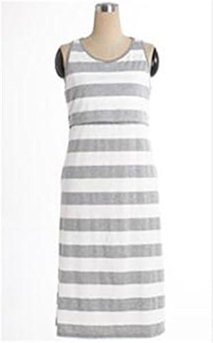 Unimommy Striped Loose Maternity Postpartum Nursing Maxi Dress in Home and Out Light Gray XL