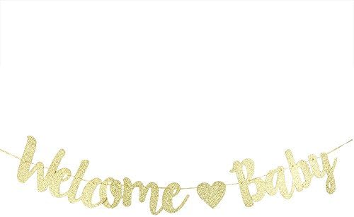 Gold Glitter Welcome Baby Banner Happy 1st Birthday Party Decoration Props, Baby Shower Party Supplies