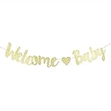 Gold Glitter Welcome Baby Banner Happy 1st Birthday Party Decoration Props， Themes Party Supplies