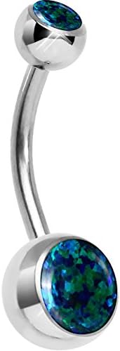 HOPIE Stainless Steel Opal Stone Belly Button Rings Body Jewelry Piercings Navel Rings Barbells Piercings 19