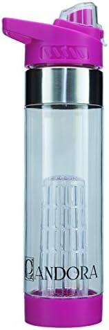 Amalia Pandora Premium Pink Fruit Water Bottle Infuser-24 oz BPA Free Durable Titan Plastic-Sleek Flip Top Lid with Base Infused Dual Opening