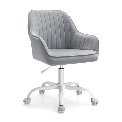 SONGMICS Bürostuhl, Drehstuhl mit Samtbezug, Schaumstoffpolsterung, höhenverstellbar, für Arbeitszimmer, Bar, Taubengrau OBG012G03