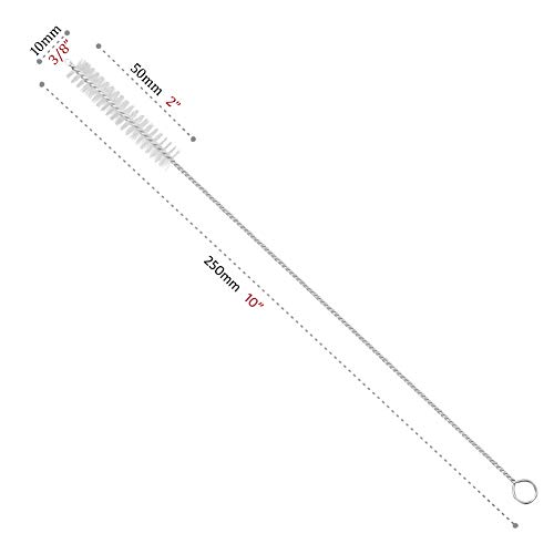 GFDesign Drinking Straw Cleaning Brushes Set 10 Inches Extra Long 10mm Extra Wide Pipe Tube Cleaner Nylon Bristles Stainless Steel Handle - 10" x 3/8" (10mm) - Set of 15