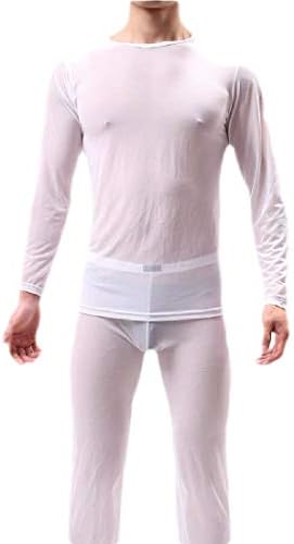 WSPLYSPJY Men's Transparent Long Sleeve Undershirt Lounge Pants Pajama Set Nightwear