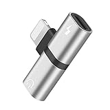 Adapter for iPhone, Headphone Jack Spliiter for iPhone 8/8 Plus/X (10) / 7/7 Plus/Xs/Xs Max/XR, Earphone Music Adapter Charger Cable, Audio 2 in 1 Accessories Dual Function Convertor, Silver