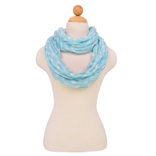 Premium Polka Dot Infinity Loop Fashion Scarf, Light Blue