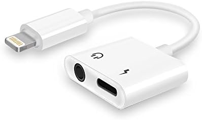 Lightning adapter, Lightning to 3.5mm Aux Headphone Jack Audio &amp; Charger Cable for iPhone 8/8 Plus/X/7 7Plus, CNXUS iPhone 7/8 Adaptor &amp; Splitter, Support play/pause control, iOS 11 and Before (White)
