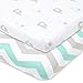 Bassinet Fitted Sheets Compatible with Halo, Fisher Price, Delta, Graco – Fits Perfectly on 15 x 33 Inch Oval, Rectangular Mattress Pad – Snuggly Soft Jersey Cotton – Elephants, Chevron – 2 Pack
