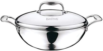 KenCook 22 cm Tri Ply 3 Layer Material with Steel Lid Non Stick Without Coating Induction Based Stainless Steel Kadai…