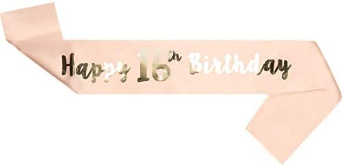 Rzctukltd Happy Birthday Sash Tiara Set 16/18/21st/30/50/60th Girl Crown Rose Gold Party (16th sash)