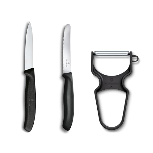 Victorinox Swiss Classic Gemüsemesser-Set, 3-teilig, Inkl. Tomatenmesser Wellenschliff, Gemüsemesser und Sparschäler, Spülmaschinengeeignet, schwarz thumbnail 1