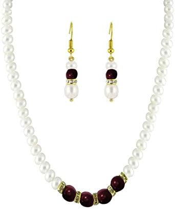 The Indian Arts White-Pink Color Pearl Necklace with Earings Fashion Jewelry for Womens