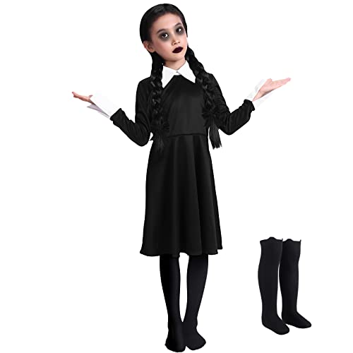 Wigood Wednesday Costume Girls Dress for Kids Addams Costumes Halloween Cosplay Party Dress with High Socks 3-12 Years in Saudi Arabia | Whizz Costumes Wigood Wednesday Costume Girls Dress for Kids Addams Costumes Halloween Cosplay Party Dress with High Socks 3-12 Years in Saudi Arabia | Whizz Costumes
