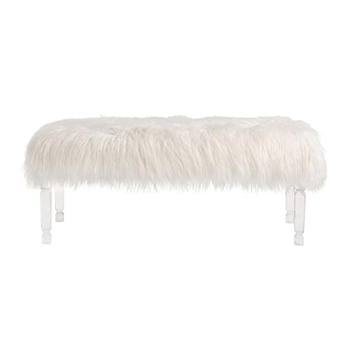 Glitzhome Luxurious Faux Fur Ottoman with Acrylic Legs Long Entryway