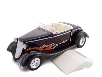 1934 Ford Custom Convertible Black/Flames 1/24 Diecast