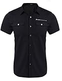 Coofandy Mens Casual Short-Sleeve Pocket Button Down Oxford Dress Shirt, Medium, Black