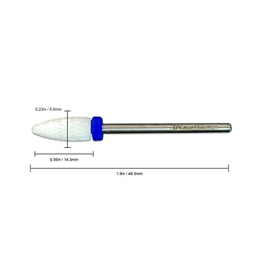 Beauticom Professional USA Ceramic White Flame Cone Shaped Bit Nail Drill (Grit: MEDIUM) 3/32" Shank Size