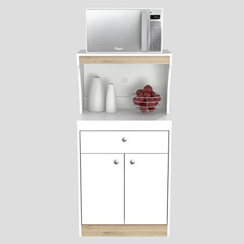 Inval Galley Kitchen/Microwave 1-Drawer/2-Door Storage Cabinet, White and Vienes Oak