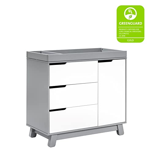 Babyletto Hudson 3Drawer Changer Dresser with Removable Changing Tray in Grey and White