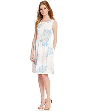 Calvin Klein Floral Fit-and-Flare Dress, White/Multi