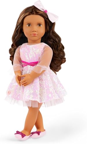 Our Generation 18-Inch Fashion Doll Katia, Shimmery Dress & Hair Bow, Dolls