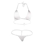 Honanda Women's Sexy Halterneck Top Micro Bikini Charming Bra and G-String Set (White)