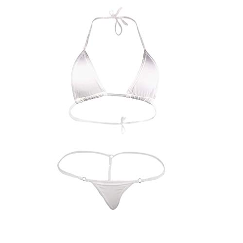 Honanda Women's Sexy Halterneck Top Micro Bikini Charming Bra and G-String Set (White)