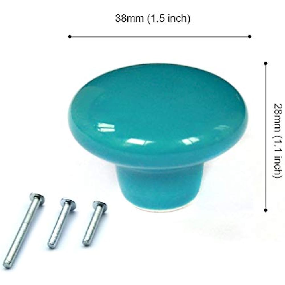 15PCS Knobs Blue Glossy Ceramic Round Dresser Pulls Door