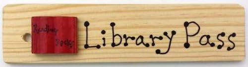 LIBRARY PASS - AA-911L MADE IN USA - 8"x2" WOODEN PASS w/BOOK &amp; HANG LOOP