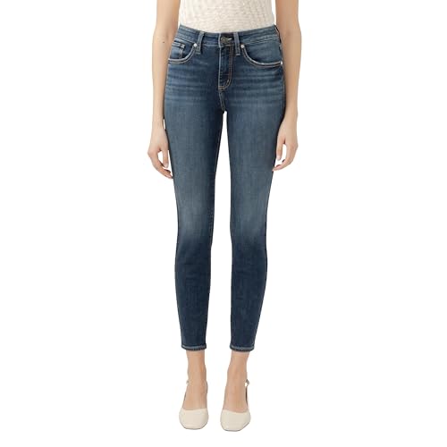 Silver Jeans Co. Women's Avery-Denim High Rise Curvy Fit Skinny Jeans, Dark Was…