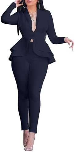 Sexyshine Women's 2 Piece Pants and Blazer Sets Long Sleeve Ruffle
