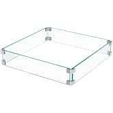 East Oak Glass Wind Guard for 28''&amp;32'' Propane Fire Pit Table, Clear Tempered Wind Guard for Gas Firepit, Thick Rectangle Glass Panel with Aluminum Corner Brackets &amp; Rubber Feet, 20 x 20 x 4 Inch