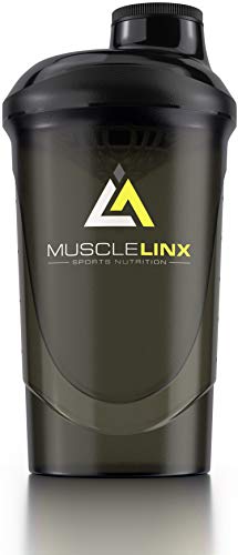Musclelinx Sports Nutrition Protein shaker screw top 100% LEAK PROOF drinks bottle 600ml to 800ml by Musc (black/grey) โ image 1