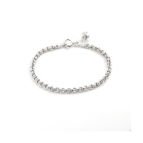 Silverly 4mm Rolo Chain Bracelet for Women in 925 Sterling Silver 17cm – Jingle Bell Charm on Thick Chain – Classic Everyday Jewellery - Simple Stacking Link Bracelets