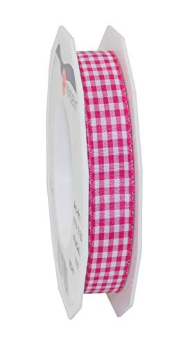 Praesent Vichy Wired Taffeta Lint, Magenta/Wit, 15 mm-20 m