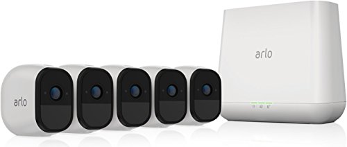 Arlo Pro Security System with Siren – 5 Rechargeable Wire-Free HD Cameras with Audio, Night Vision, White (VMS4530-100NAS)