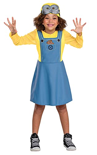 Bob Minion Girl Costume for Kids, Official Minion Outfit with Goggles and Hat