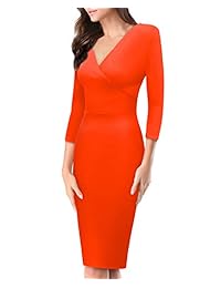 HyBrid & Company vestido por debajo de la rodilla, cuello en V, súper cómodo, ciruela, para dama