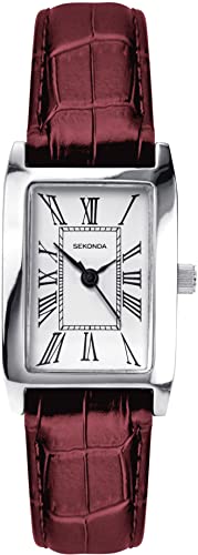 Sekonda Classic Ladies Quartz Watch with White Dial Analogue Display and Burgundy Strap 40343