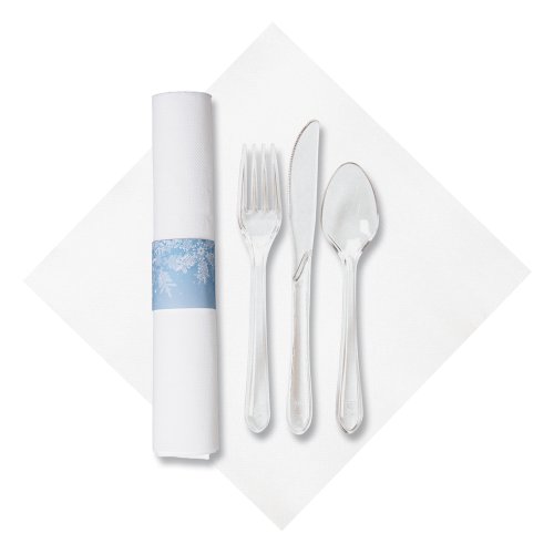 Hoffmaster 119997 Pre-rolled FashnPoint Dinner Napkin and Heavyweight Blue Snowflake Clear Cutlery, Bagged, 15-1/2