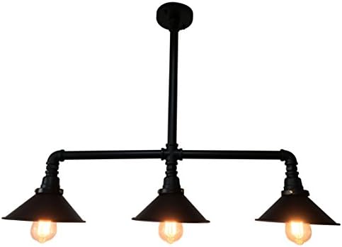 HuitengTec Vintage Black Iron Metal Shade Hanging Ceiling Pendant Light with 3 E26 Edison Bulbs Sockets for Kitchen Island and Bar Lighting
