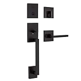 Kwikset 98180-020 San Clemente Front Handleset with Halifax Door Handle Lever, Iron Black