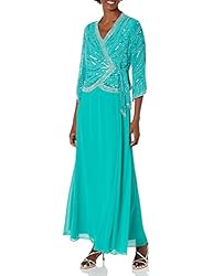 J Kara Women's Long 3/4 Sleeve V-Neck Beaded Faux