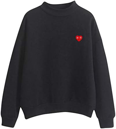 KUDICO Newest Womens Autumn Winter Sale Ladies Long Sleeve Tops Pullover Sweatshirts Solid O-Neck Cute Heart Shaped Smile Pattern Print