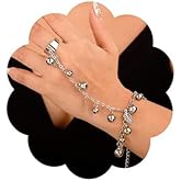 Wiwpar Finger Ring Bracelet Bell Leaf Pendant Silver Slave Hand Harness Chain Tassel Chain Bracelet Jewelry Gifts for Women (style2)