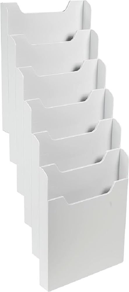 Exacompta - Ref 63740D - Wall Literature Display Holder - 155 x 239 x 665mm in Size, Suitable for Horizontal A4 Documents, 6 Compartments, 26mm Deep Pockets - Light Grey — image 1
