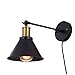 SEEBLEN Black Wall Sconce of 2, Industrial Style Plug in Wall Sconce Mini Adjustable Vintage Edison Simplicity Swing Arm Metal Wall Lamp Set of 2