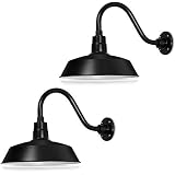 14in. Satin Black Outdoor Gooseneck Barn Light Fixture With 14.5 in. Long Extension Arm - Wall Sconce Farmhouse, Antique Style - UL Listed - 9W 900lm A19 LED Bulb (5000K Cool White) - 2-Pack