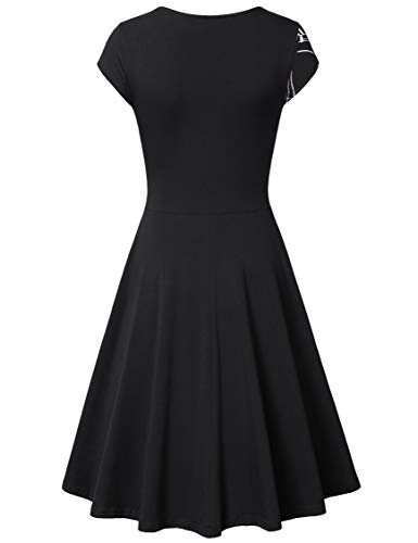 Lotusmile Elegant Dresses, Womens Casual Dress A Line Cap Sleeve V Neck (Black Red, Small)